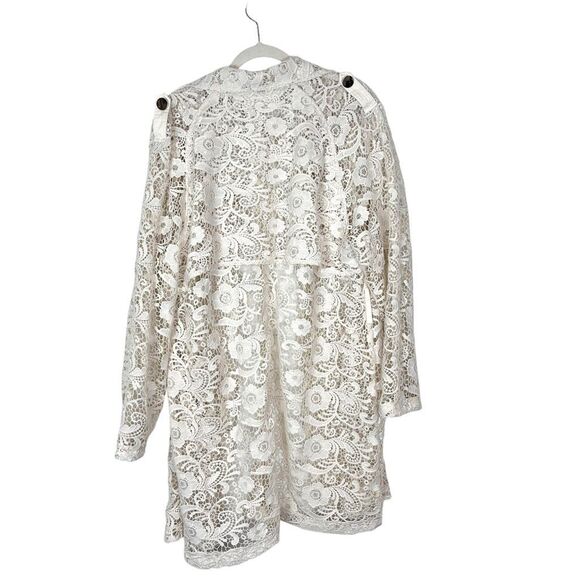 Chico's Trench Jacket Women XL Cream Floral Eyelet Lace Sheer Long Sleeve Coat 3 - Picture 2 of 14